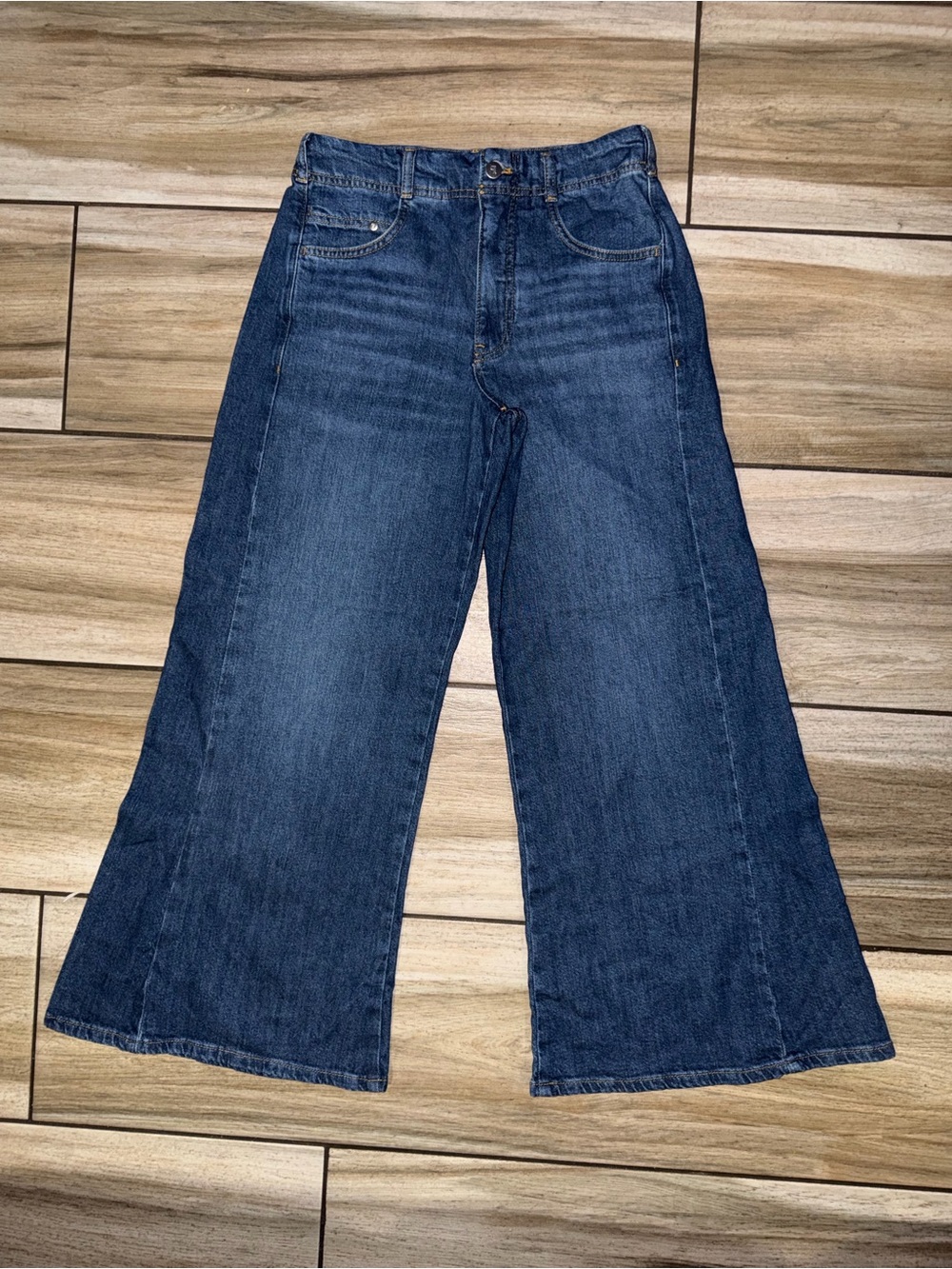 Pilcro Wide-Leg Flare Jeans in Dark Blue